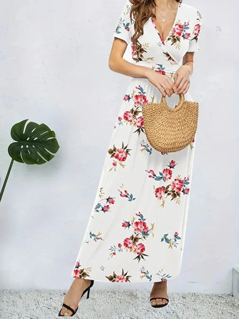 Trendy Surplice Floral Midi Dress for Casual Chic