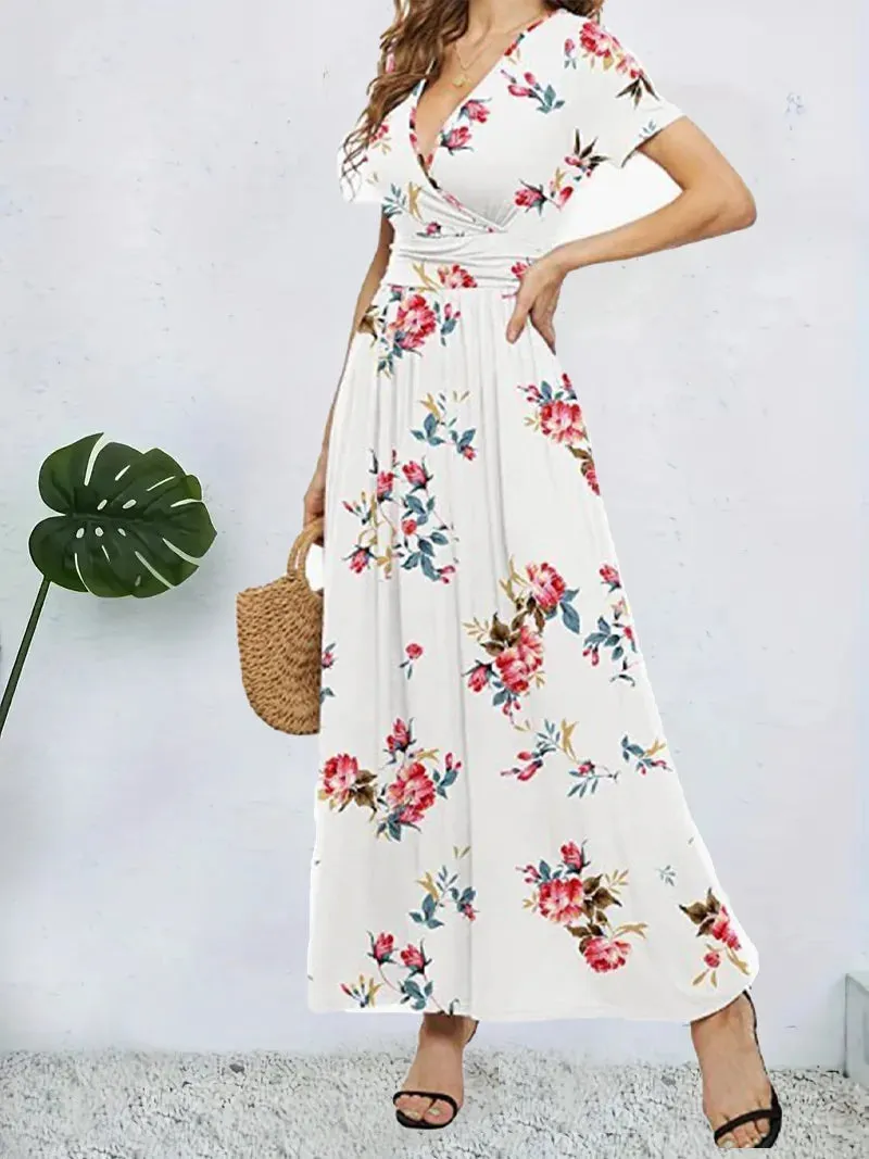 Trendy Surplice Floral Midi Dress for Casual Chic