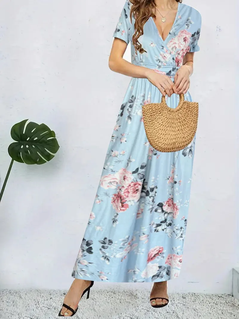 Trendy Surplice Floral Midi Dress for Casual Chic