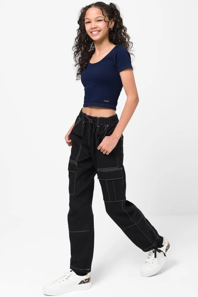 Twill Trouser With Contrast Top Stitch Black