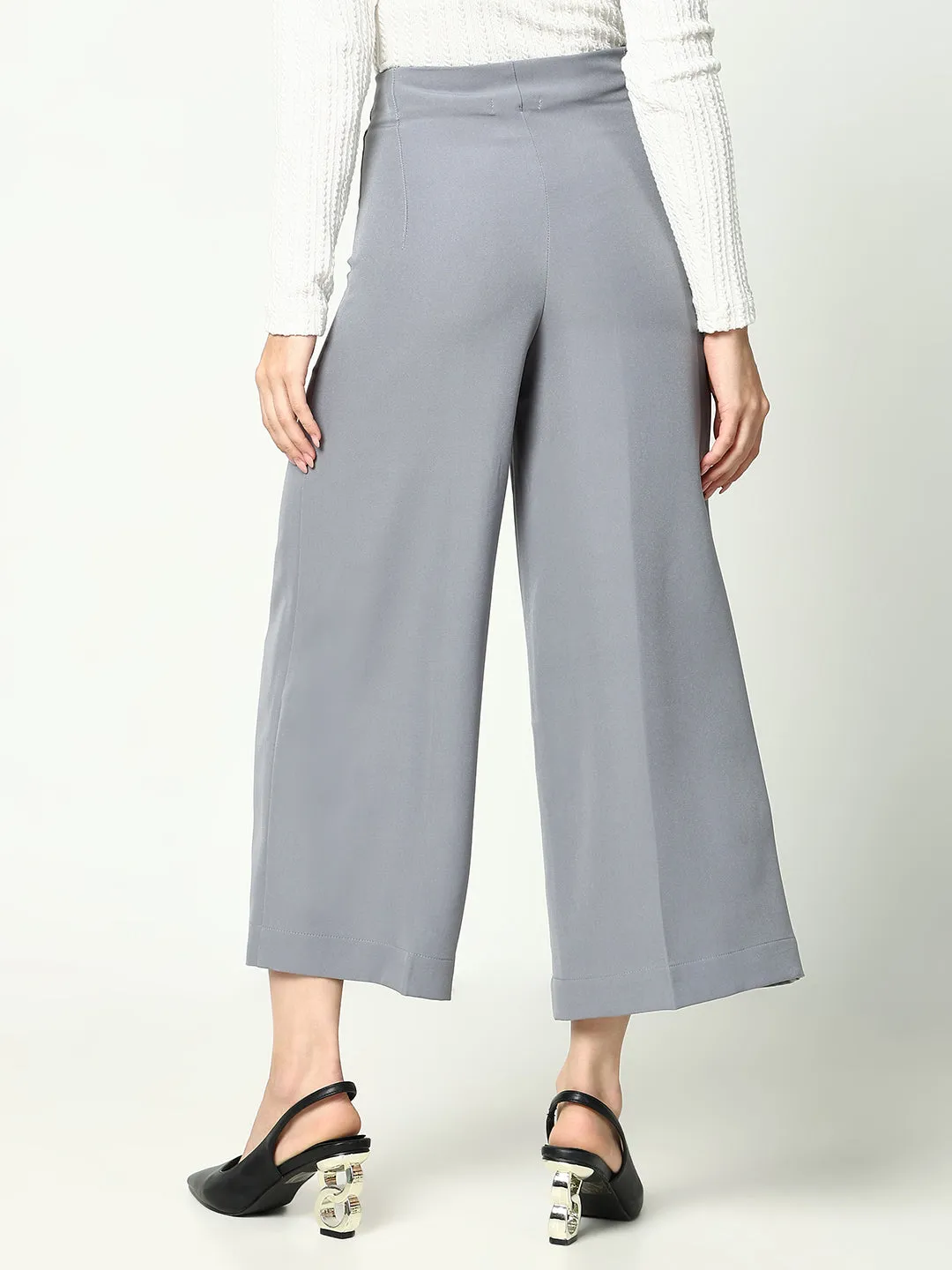 Women Grey Solid Cropped Formal Trousers