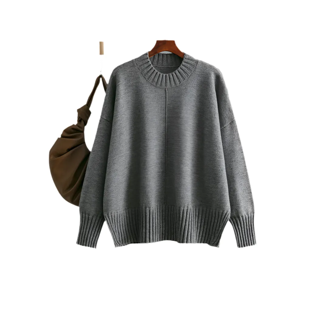 Women's Cozy Knit Round Neck Pullover Sweater - Loose Fit, Long Sleeve"