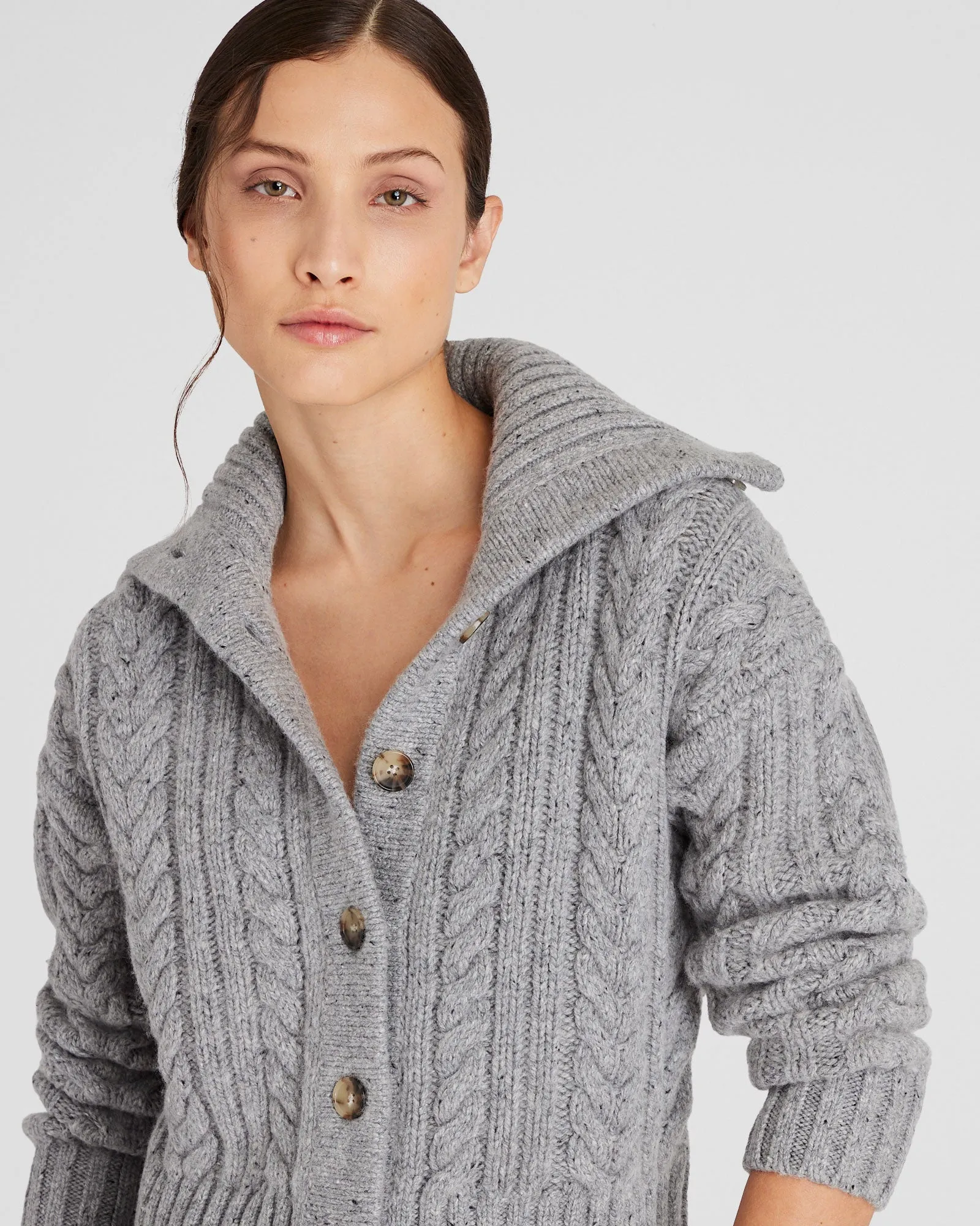 Wool-Blend Cable Knit Cardigan