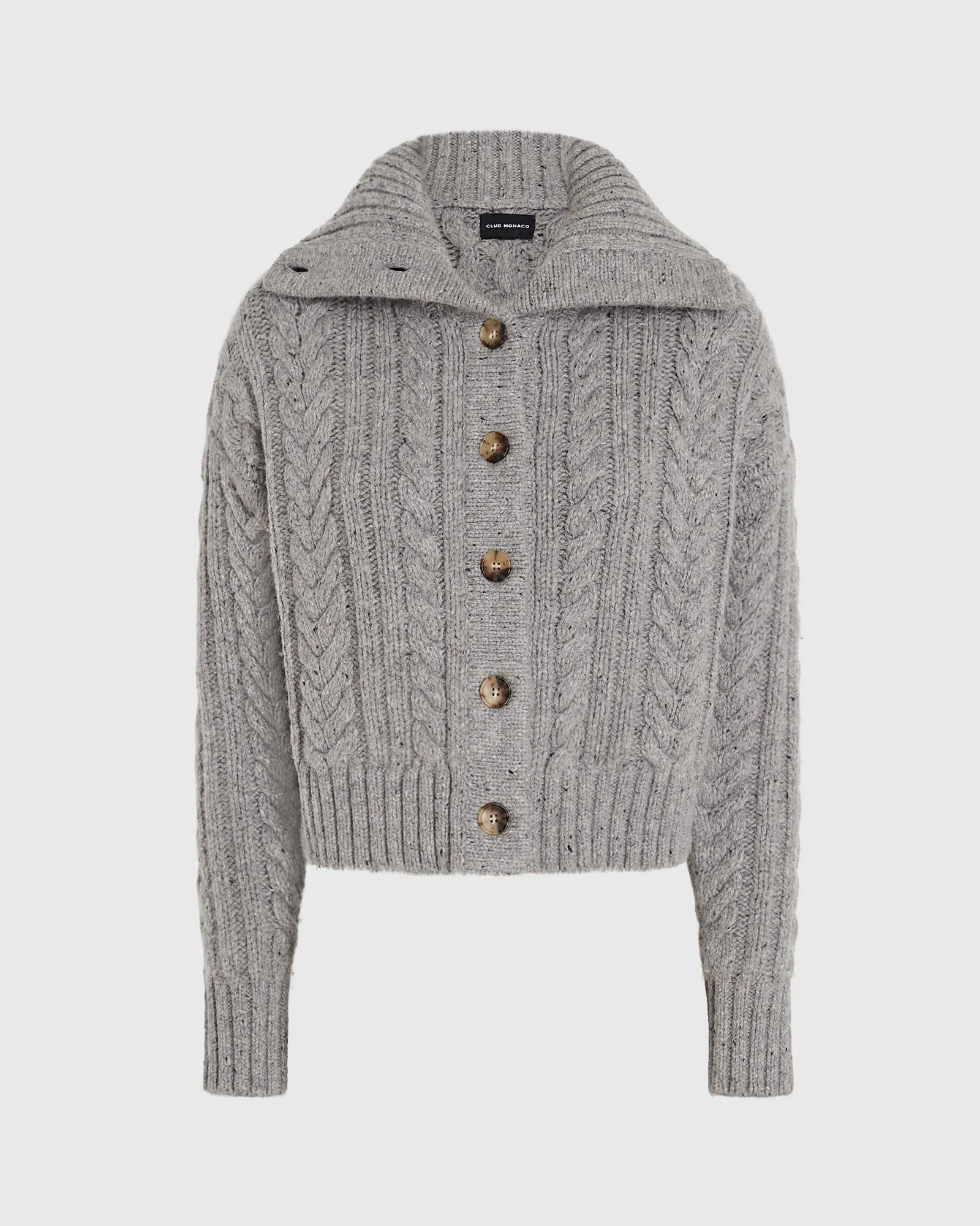 Wool-Blend Cable Knit Cardigan